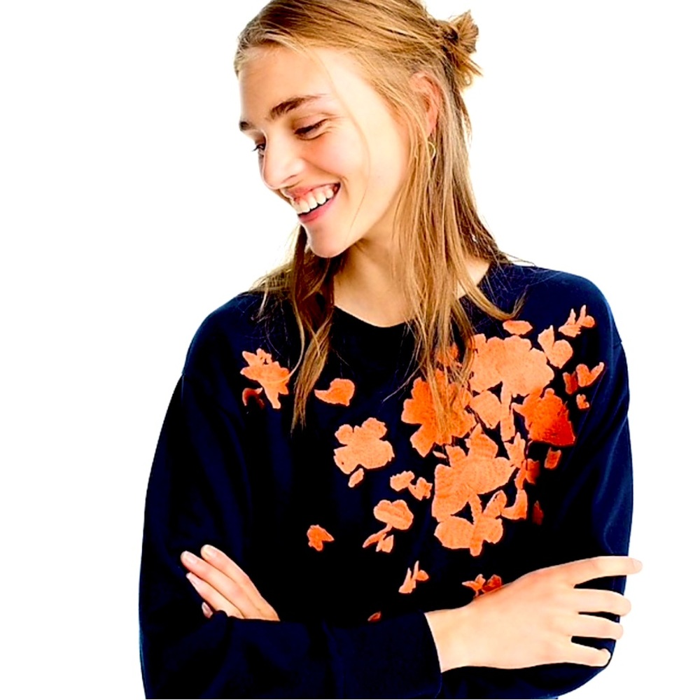J. Crew Floral embroidered crew neck sweatshirt